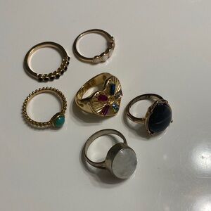 Gold and Multicolor Stone Ring Set
